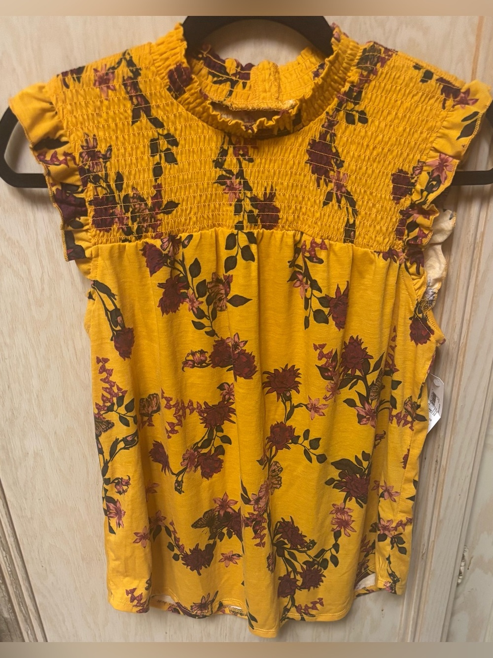 No Boundaries Mustard Yellow Floral Mock Neck Blouse Sz L 11-13 Junior